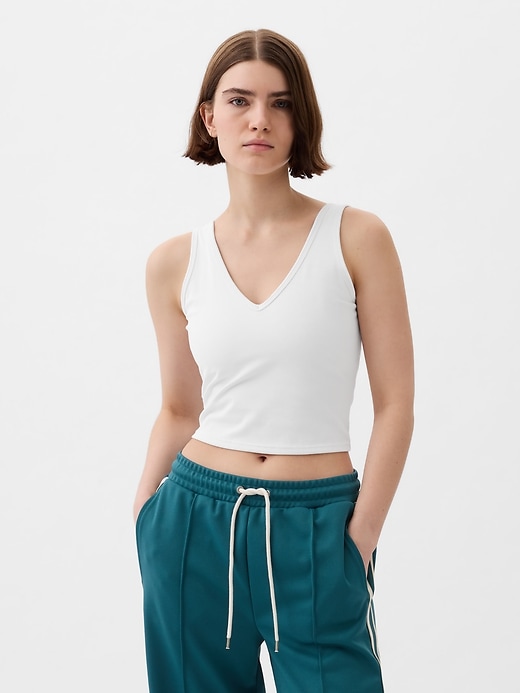 1 of 8 showing, with the color optic white of product GapFit Studio Rib V-Neck Brami
