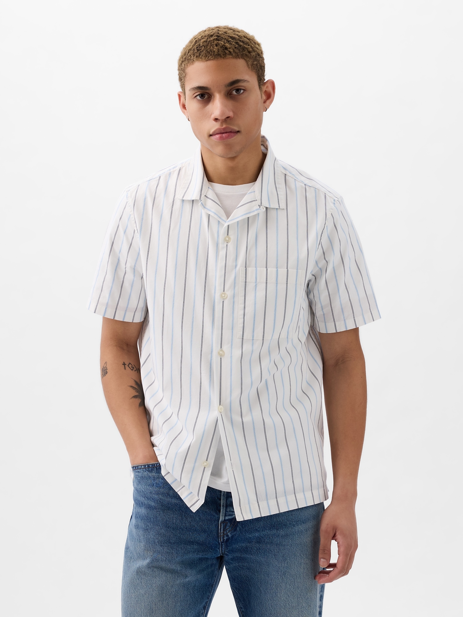 Gap Resort Poplin Shirt In Standard Fit In Blue Multi Stripe