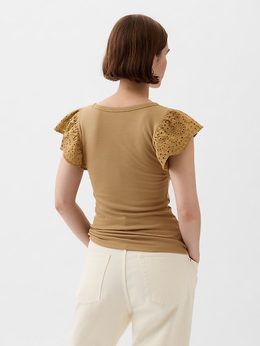 Image number 2 showing, Eyelet Sleeve Rib T-Shirt