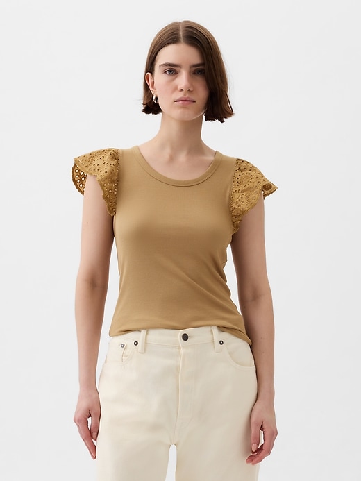 Image number 9 showing, Eyelet Sleeve Rib T-Shirt