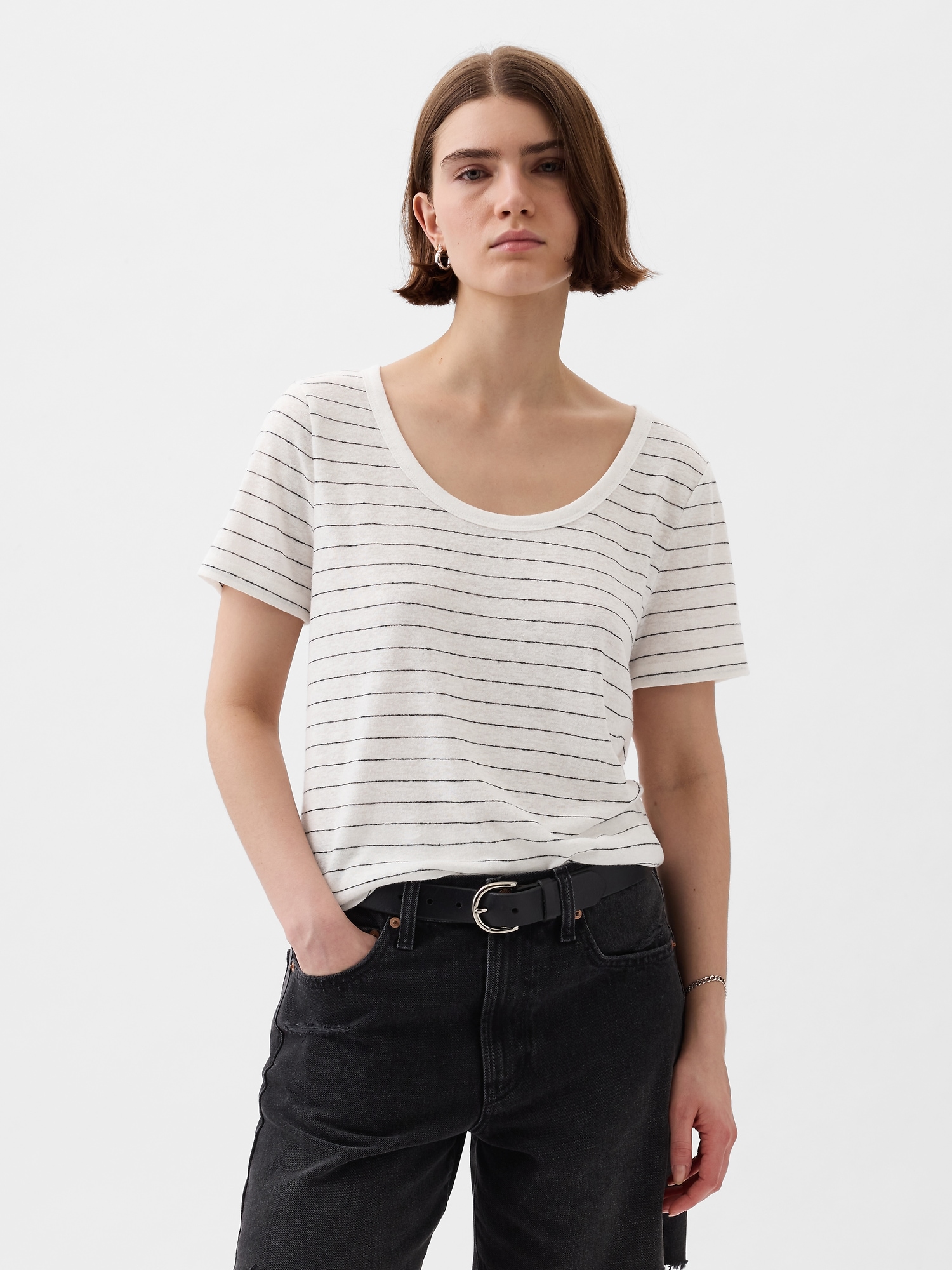 Shop Gap Linen-blend T-shirt In White & Black Stripe