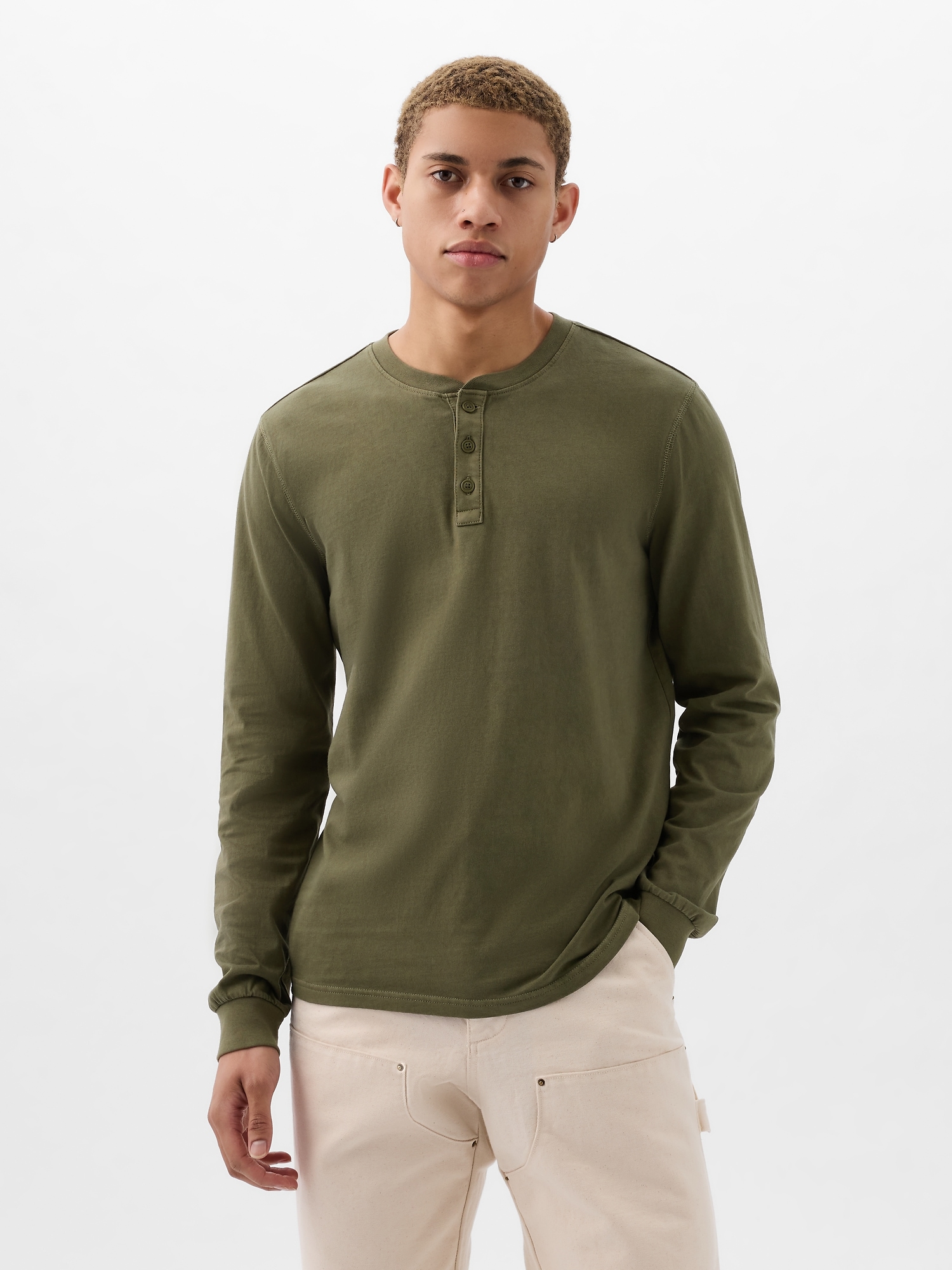 Gap Henley Shirt In Army Jacket Green