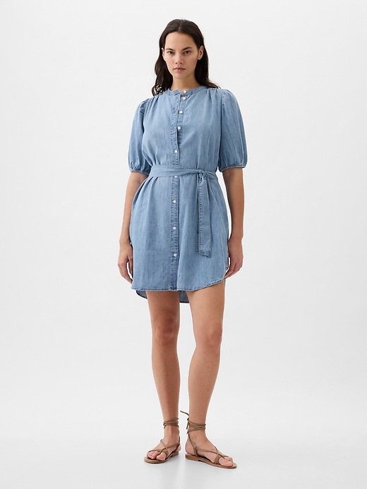 Image number 4 showing, Puff-Sleeve Denim Mini Dress