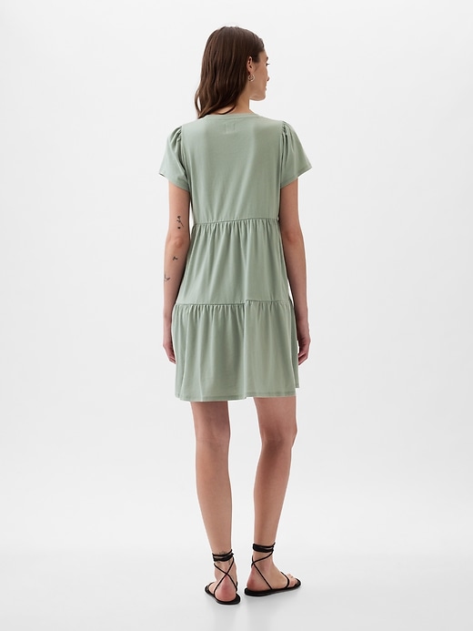 2 of 8 showing, with the color sage green of product Tiered Mini Dress