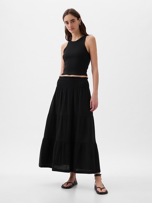 Image number 7 showing, Crinkle Gauze Tiered Maxi Skirt