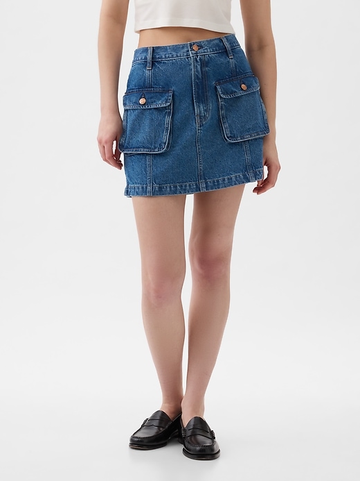 Image number 1 showing, Denim Cargo Mini Skirt