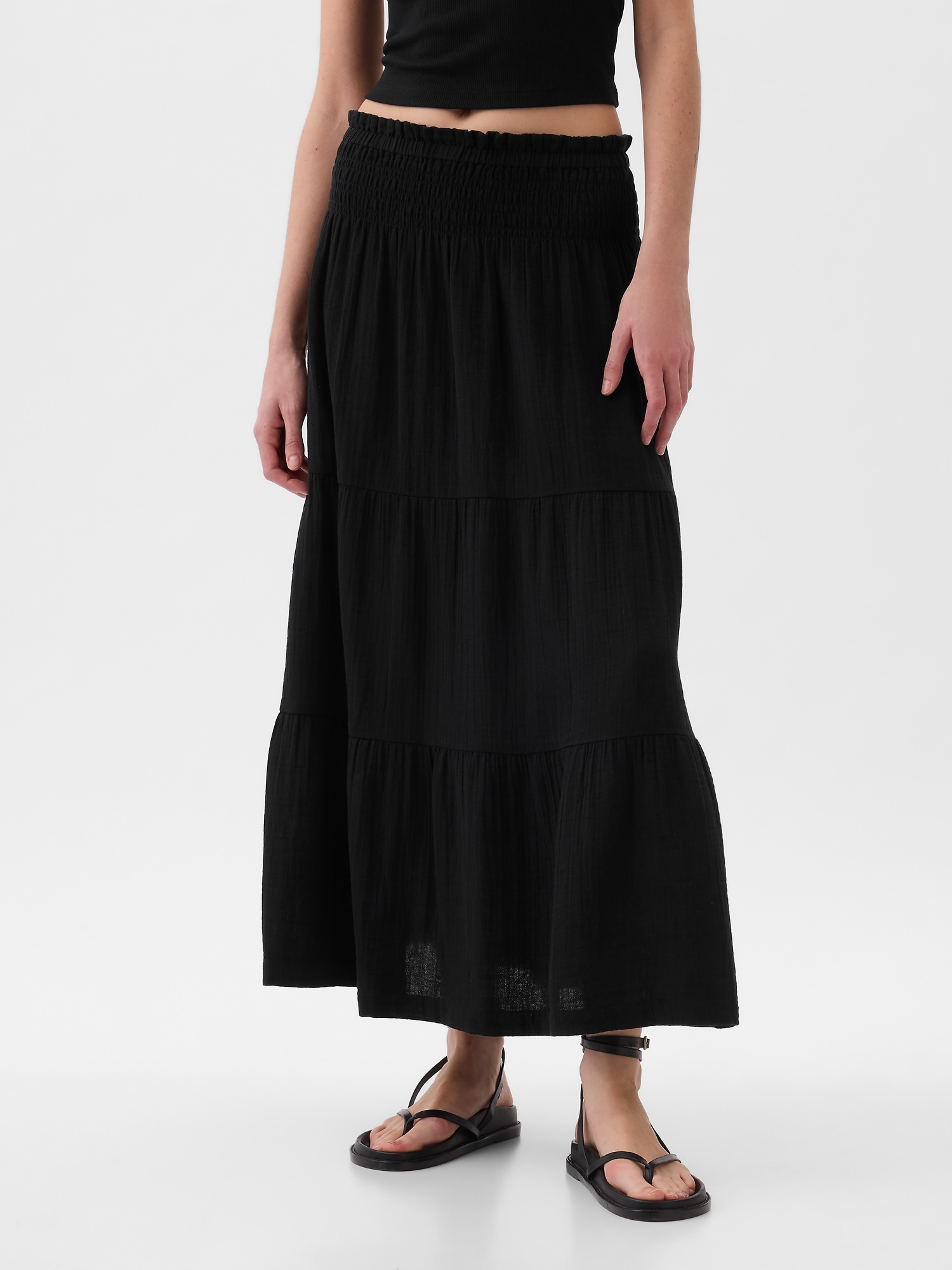 Gap Crinkle Gauze Tiered Maxi Skirt In Black