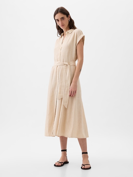 Image number 3 showing, Linen-Blend Midi Shirtdress