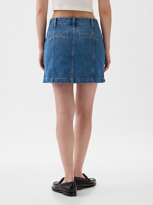2 of 8 showing, with the color medium indigo of product Denim Cargo Mini Skirt