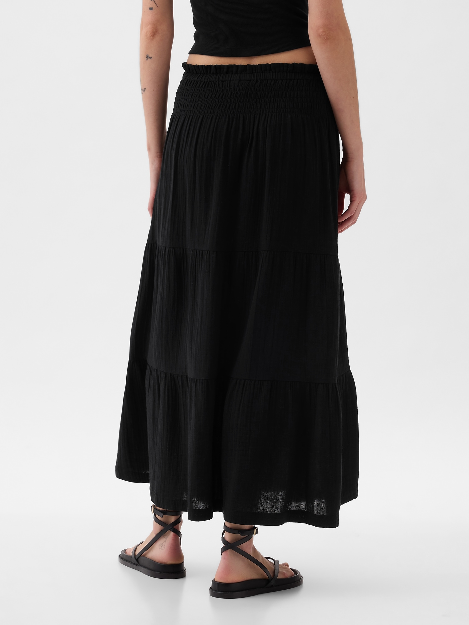 Crinkle Gauze Tiered Maxi Skirt Gap