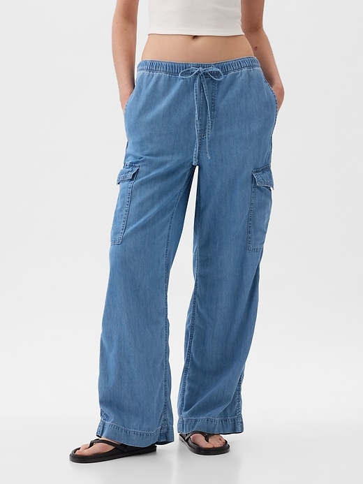 2 of 8 showing, with the color medium indigo of product High Rise Cargo Easy Jeans
