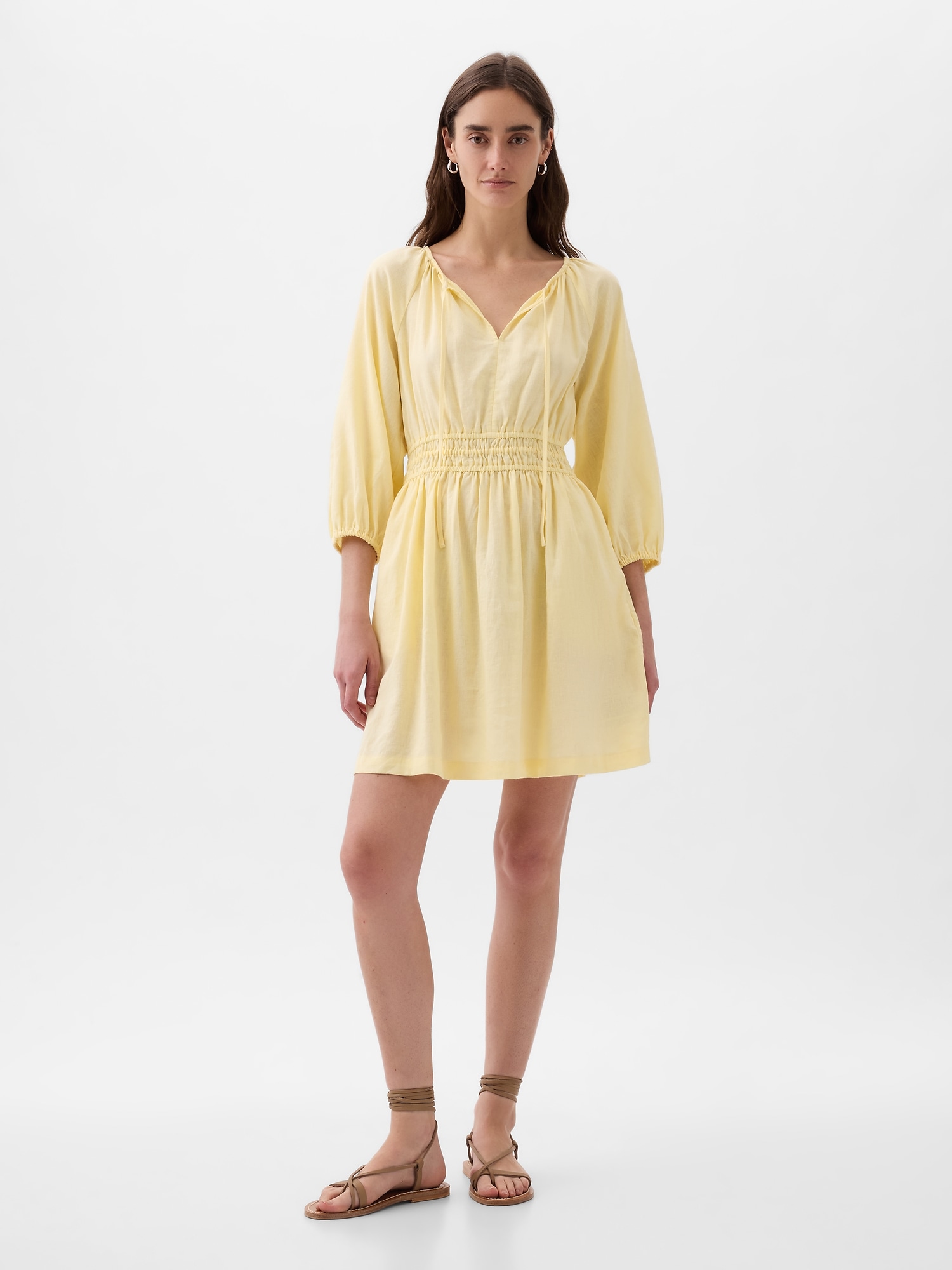 Gap Linen-blend Mini Dress In Maize Yellow