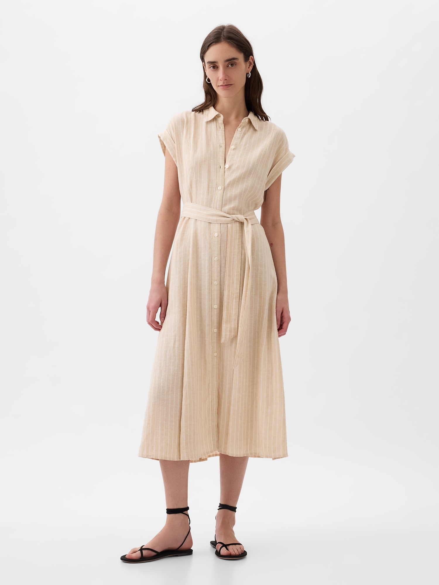 Linen-Blend Midi Shirtdress