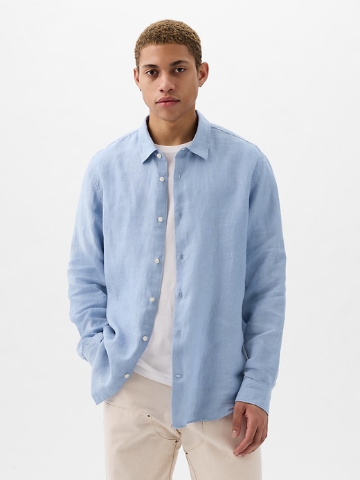 1 of 8 showing, with the color distant blue of product Linen Shirt