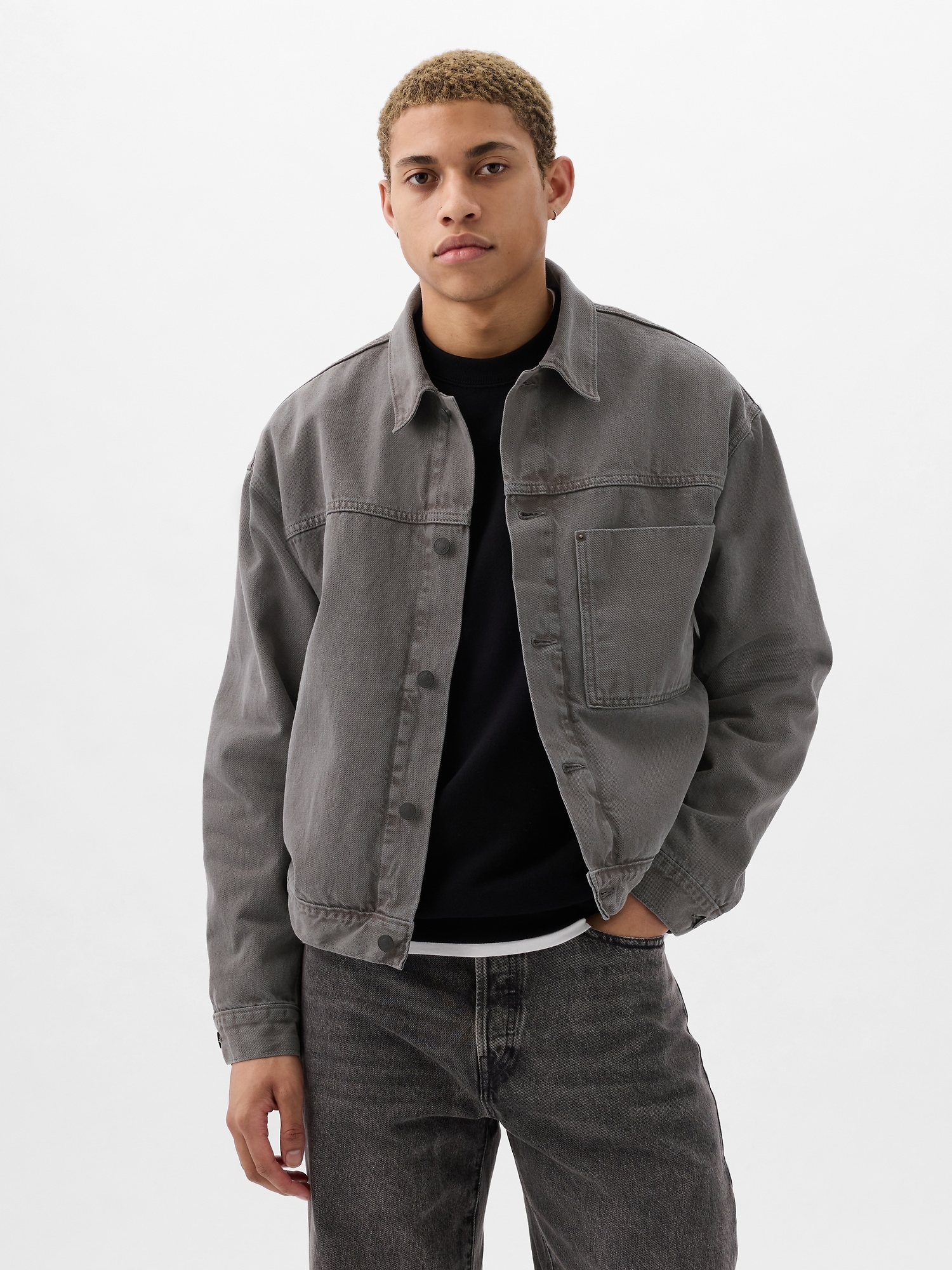 Gap Relaxed Denim Icon Jacket In Shark Fin