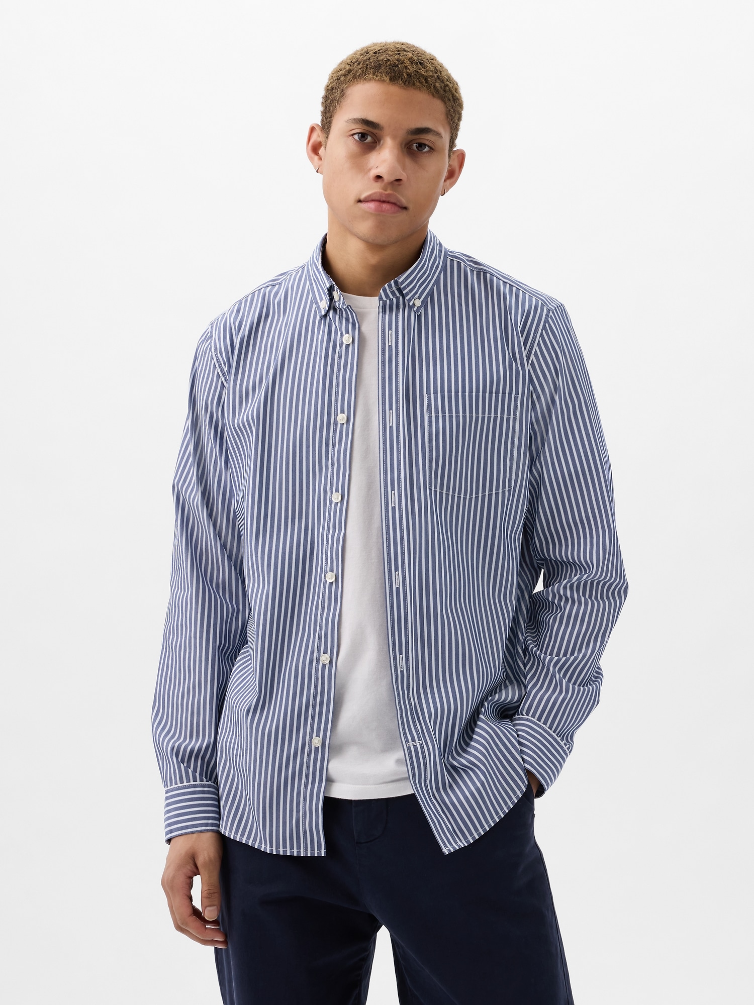 Gap All-day Poplin Shirt In Standard Fit In White Navy Stripe