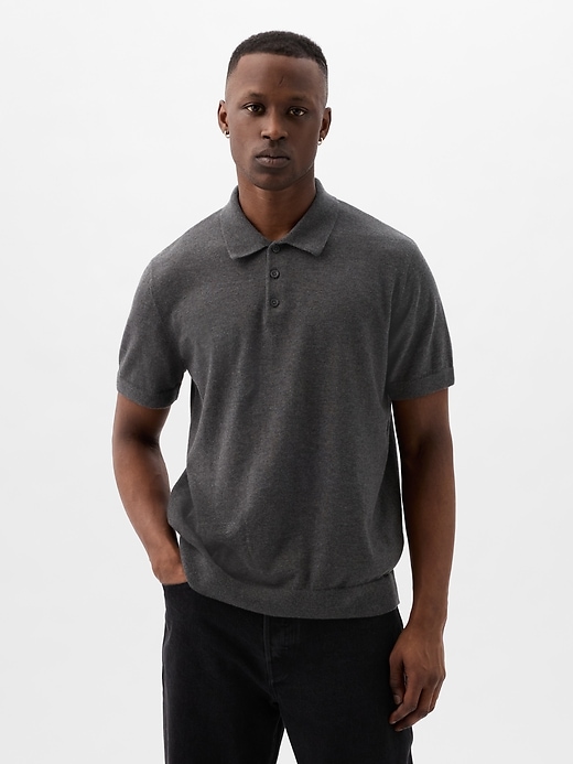 1 of 8 showing, with the color charcoal heather of product CashSoft Sweater Polo Shirt