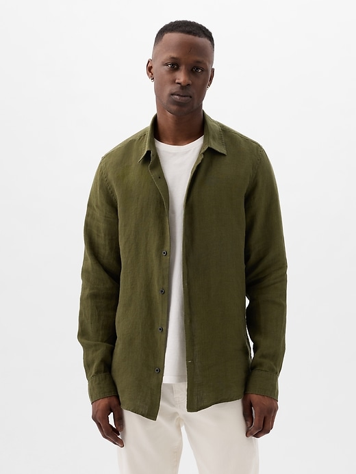 1 of 8 showing, with the color army jacket green of product Linen Shirt