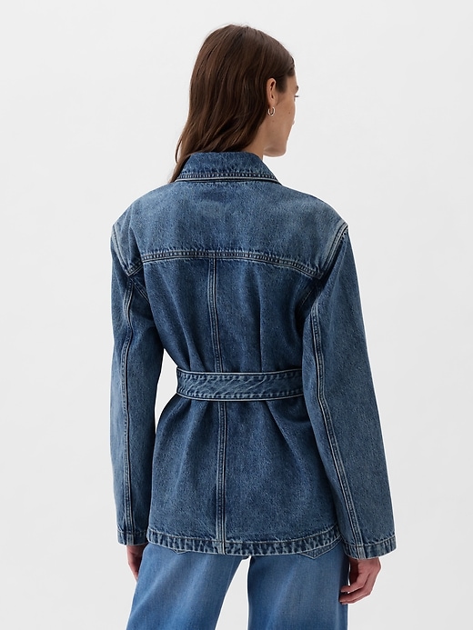 2 of 8 showing, with the color medium indigo of product Belted Denim Shirt Jacket