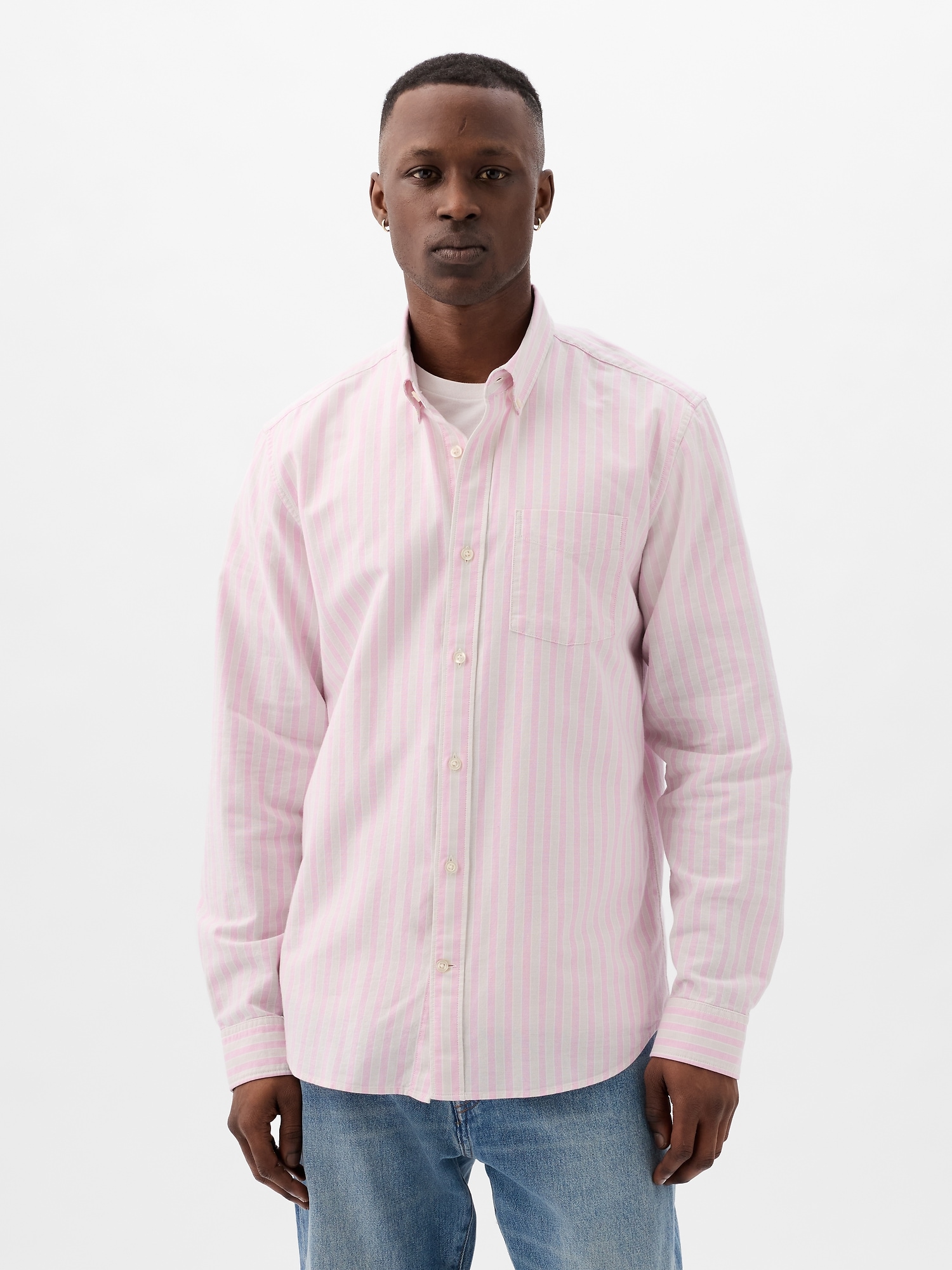 Gap Classic Oxford Shirt In Standard Fit In Multi Pink Stripe