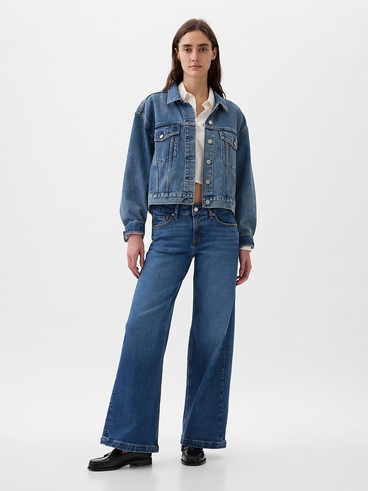 1 of 8 showing, with the color dark indigo of product Low Rise Stride Wide-Leg Jeans
