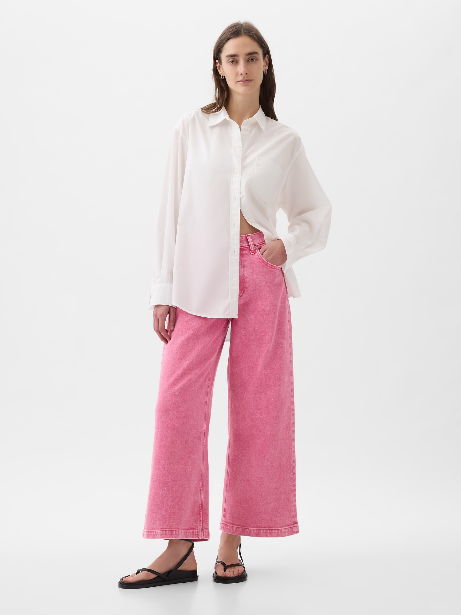 Shop Gap High Rise Stride Wide-leg Ankle Jeans In Sugar Pink