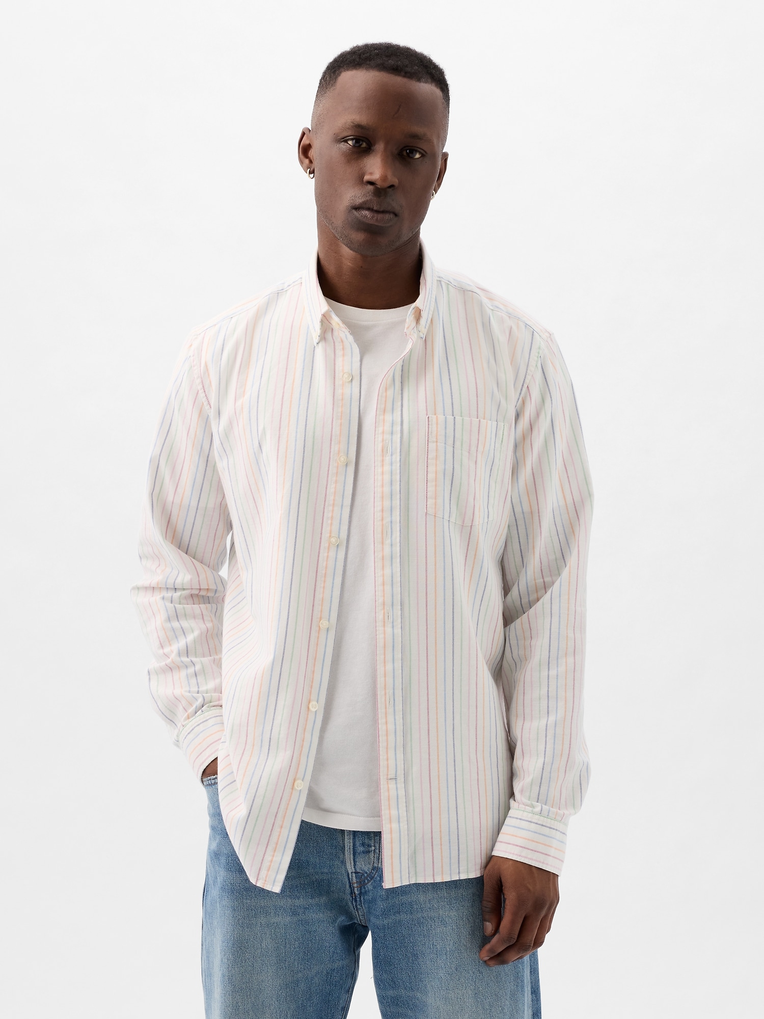 Gap Classic Oxford Shirt In Standard Fit In Spring Rainbow Stripe