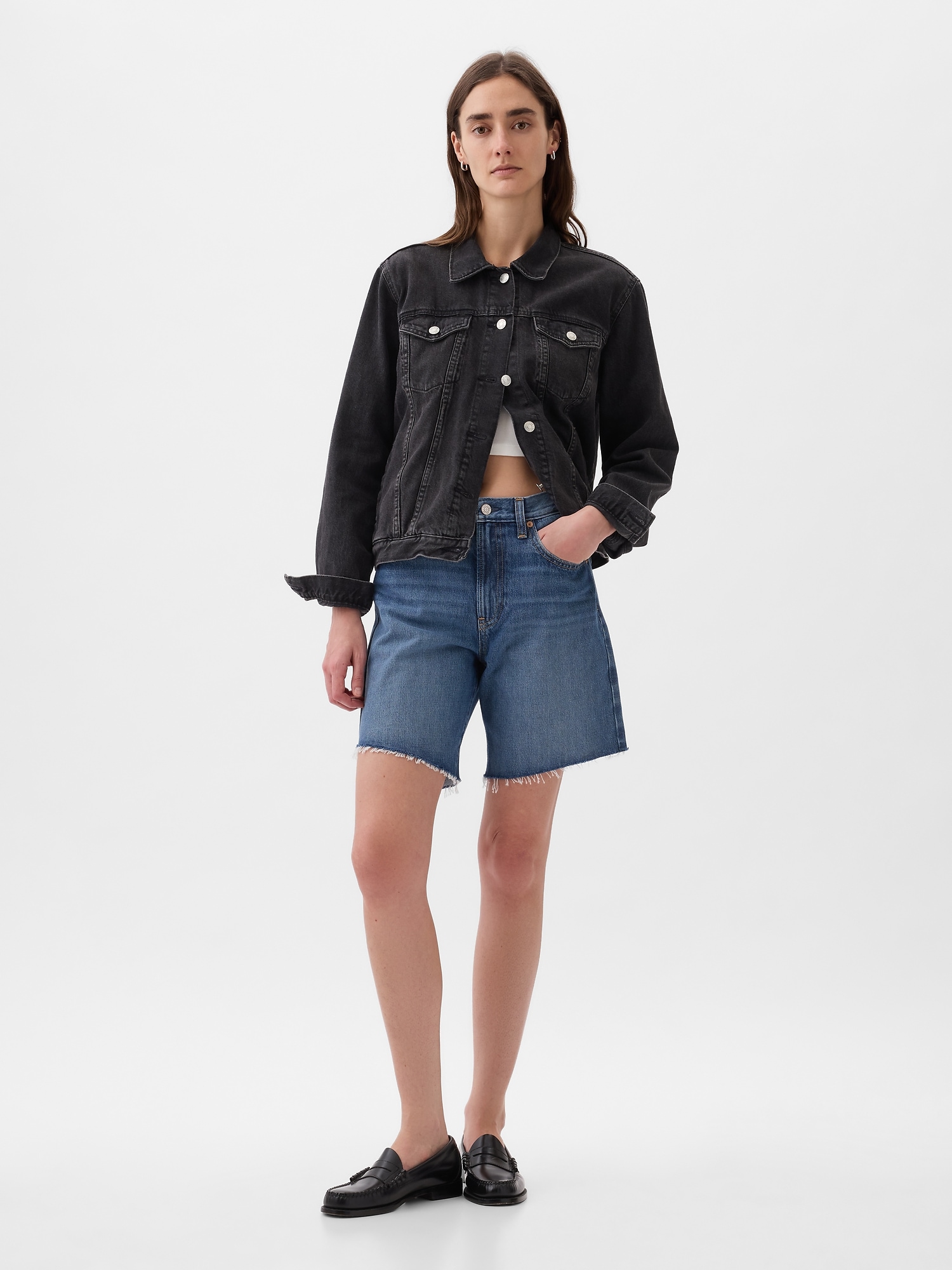 8 Mid Rise 90s Loose Denim Bermuda Shorts