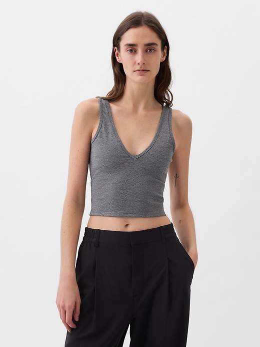 1 of 8 showing, with the color new heather grey of product GapFit Studio Rib V-Neck Brami
