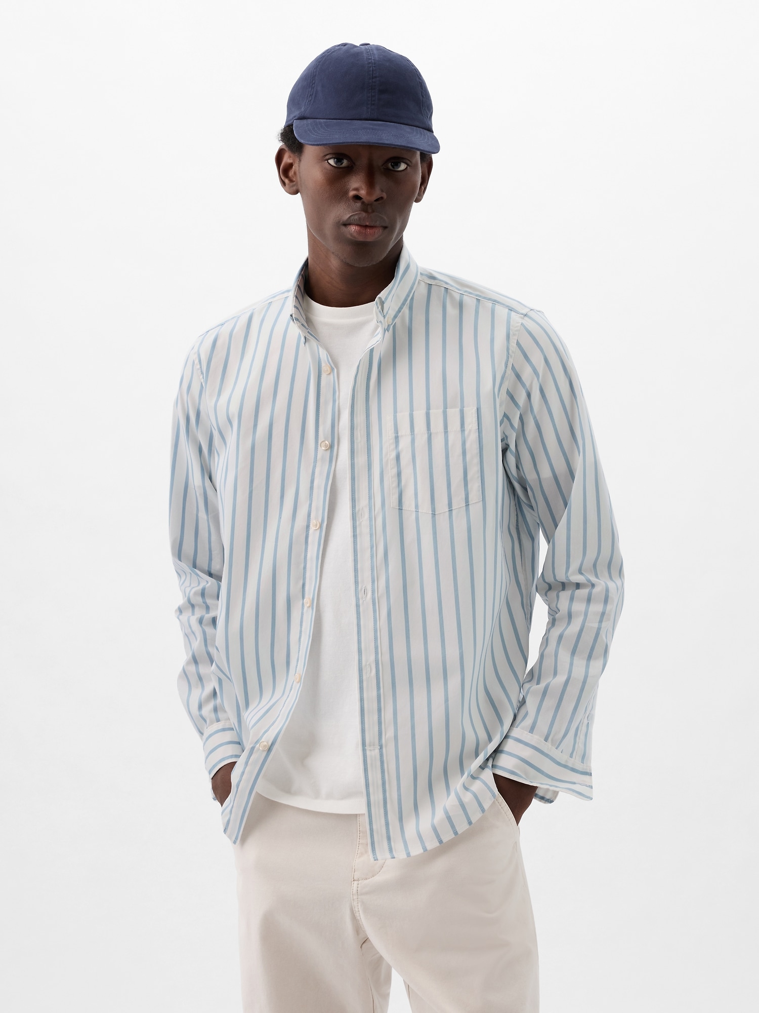 Gap All-day Poplin Shirt In Standard Fit In Summer Blue Stripe