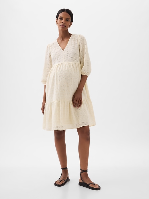 Image number 1 showing, Maternity Eyelet Tiered Mini Dress