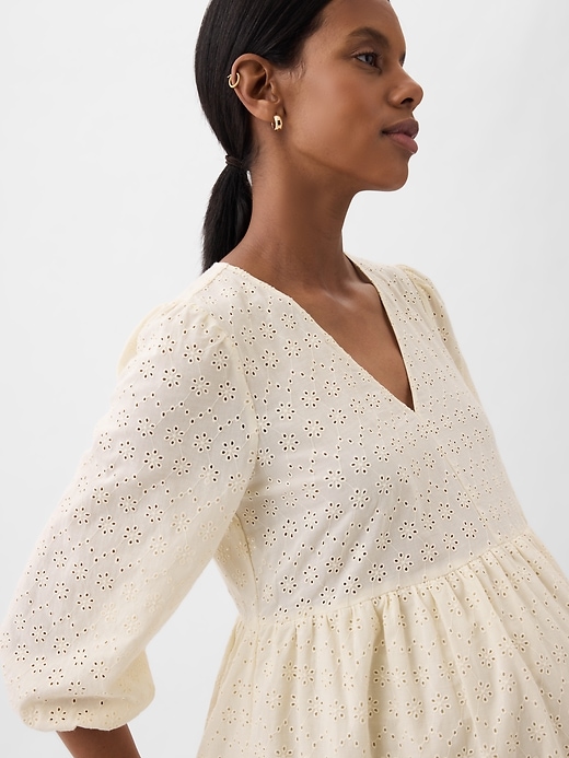 Image number 4 showing, Maternity Eyelet Tiered Mini Dress