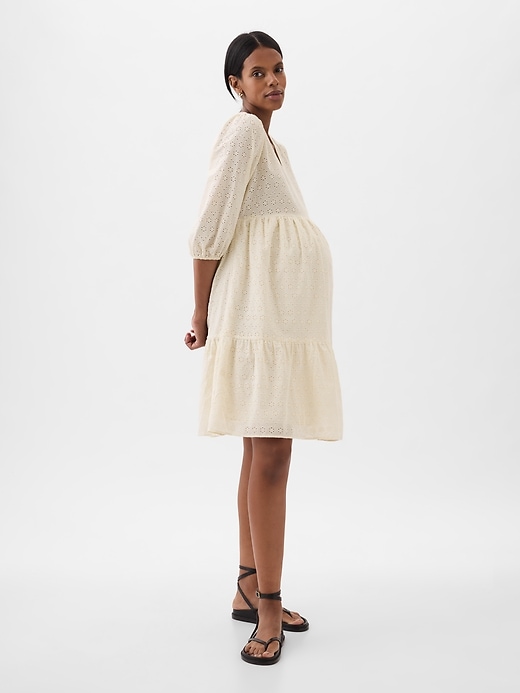 Image number 3 showing, Maternity Eyelet Tiered Mini Dress