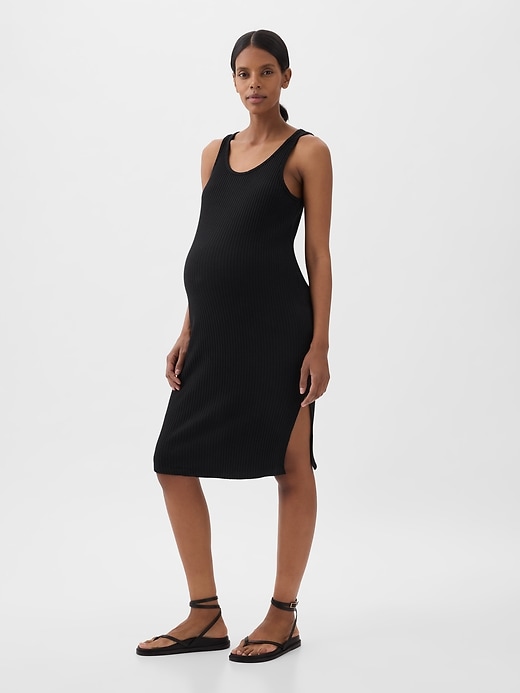 1 of 8 showing, with the color true black of product Maternity Rib Midi Tank Dress