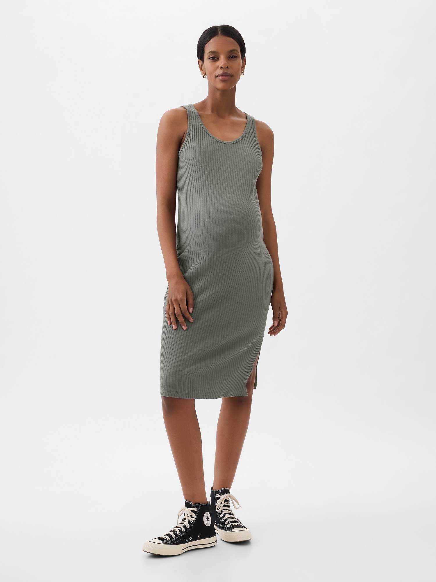 Gap Maternity Rib Midi Tank Dress In Grey