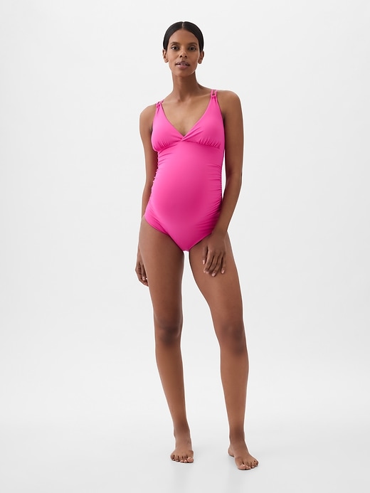 Image number 3 showing, Maternity Strappy V-Neck One-Piece Swimsuit