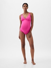 View large product image 1 of 1. Maternity Strappy V-Neck One-Piece Swimsuit