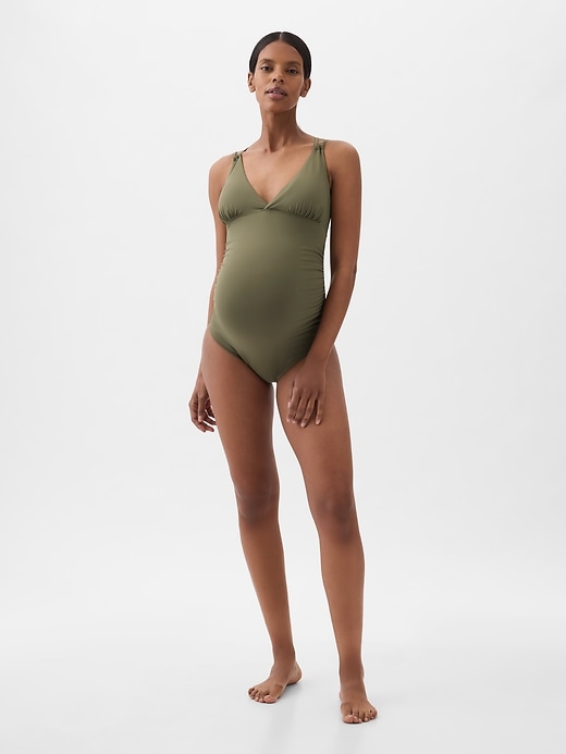 Image number 4 showing, Maternity Strappy V-Neck One-Piece Swimsuit