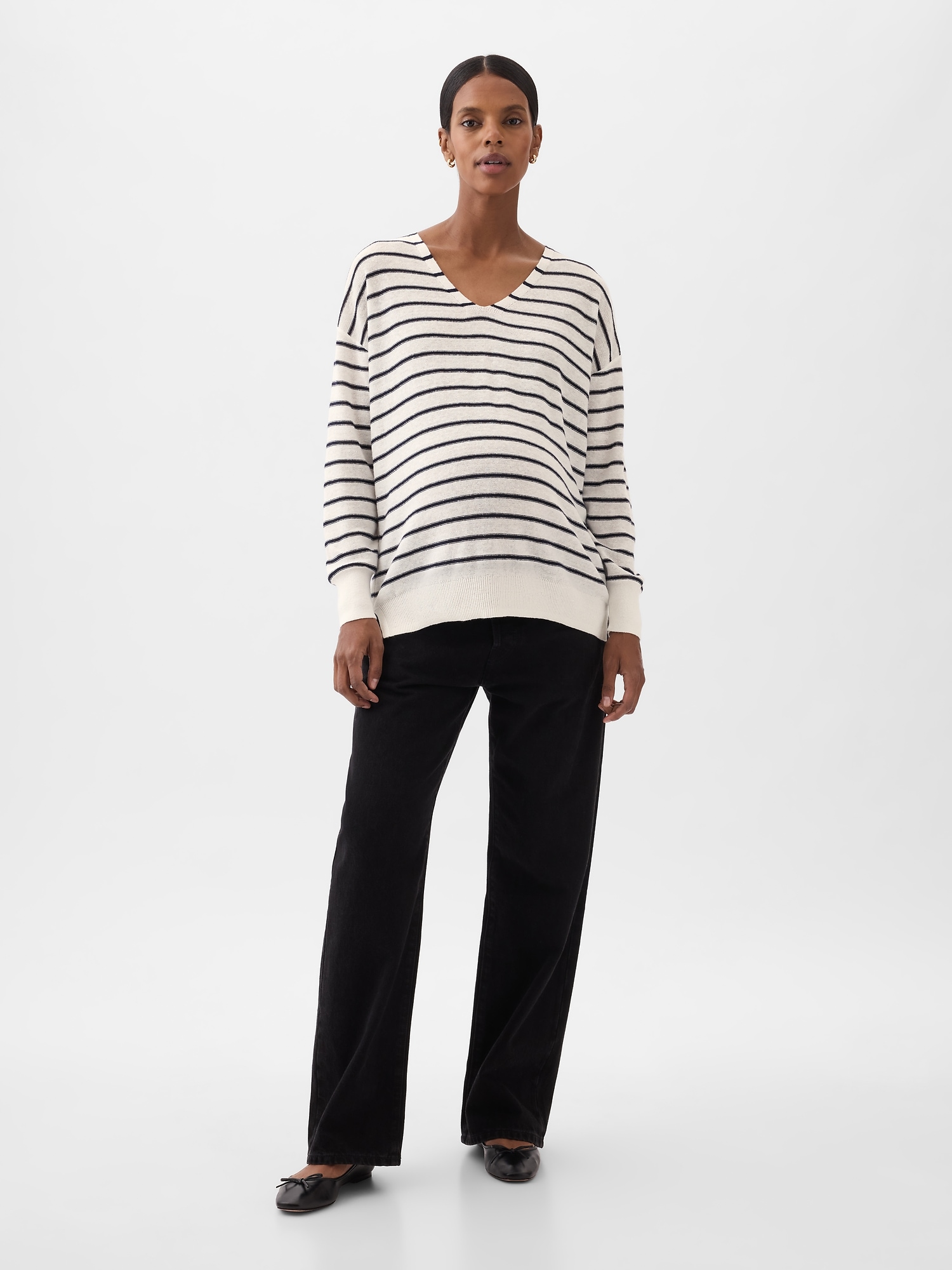Gap Maternity Linen-blend Sweater In Off White & Black Stripe