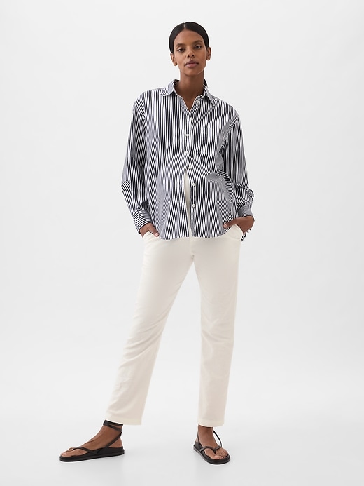 1 of 8 showing, with the color New off white of product Maternity Full Panel Linen-Cotton Pants