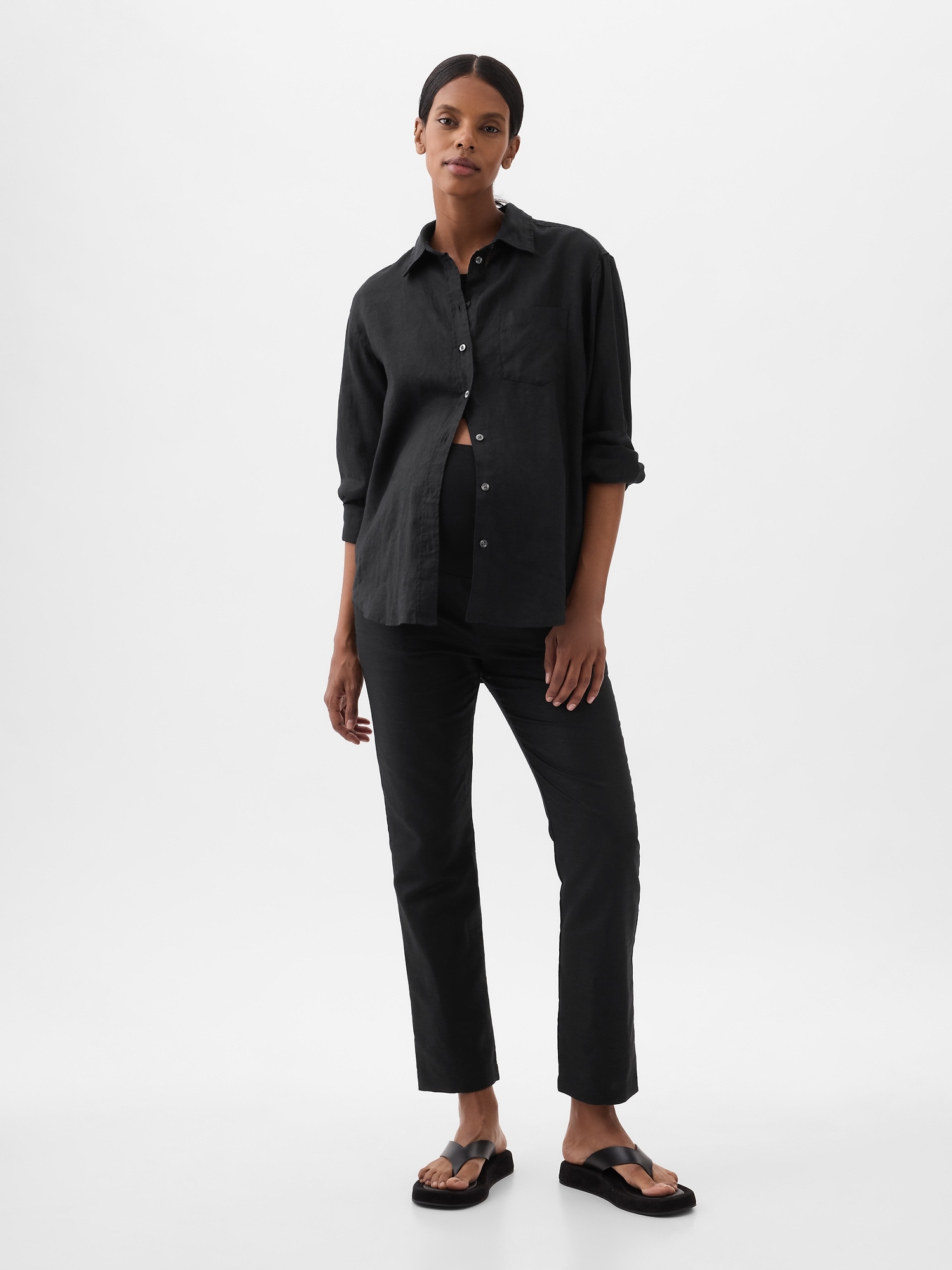 Gap Maternity Full Panel Linen-cotton Pants In Black