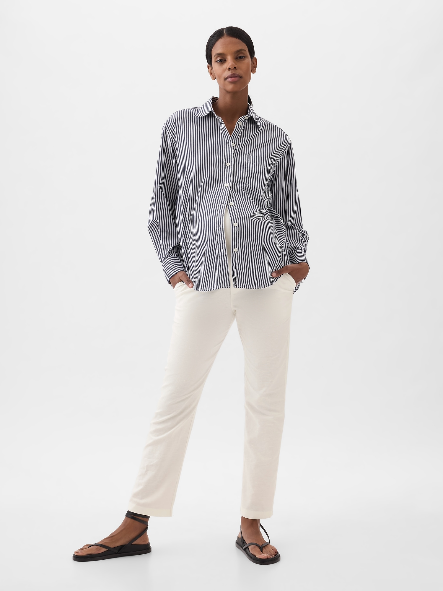 Gap Maternity Full Panel Linen-cotton Pants In Off White