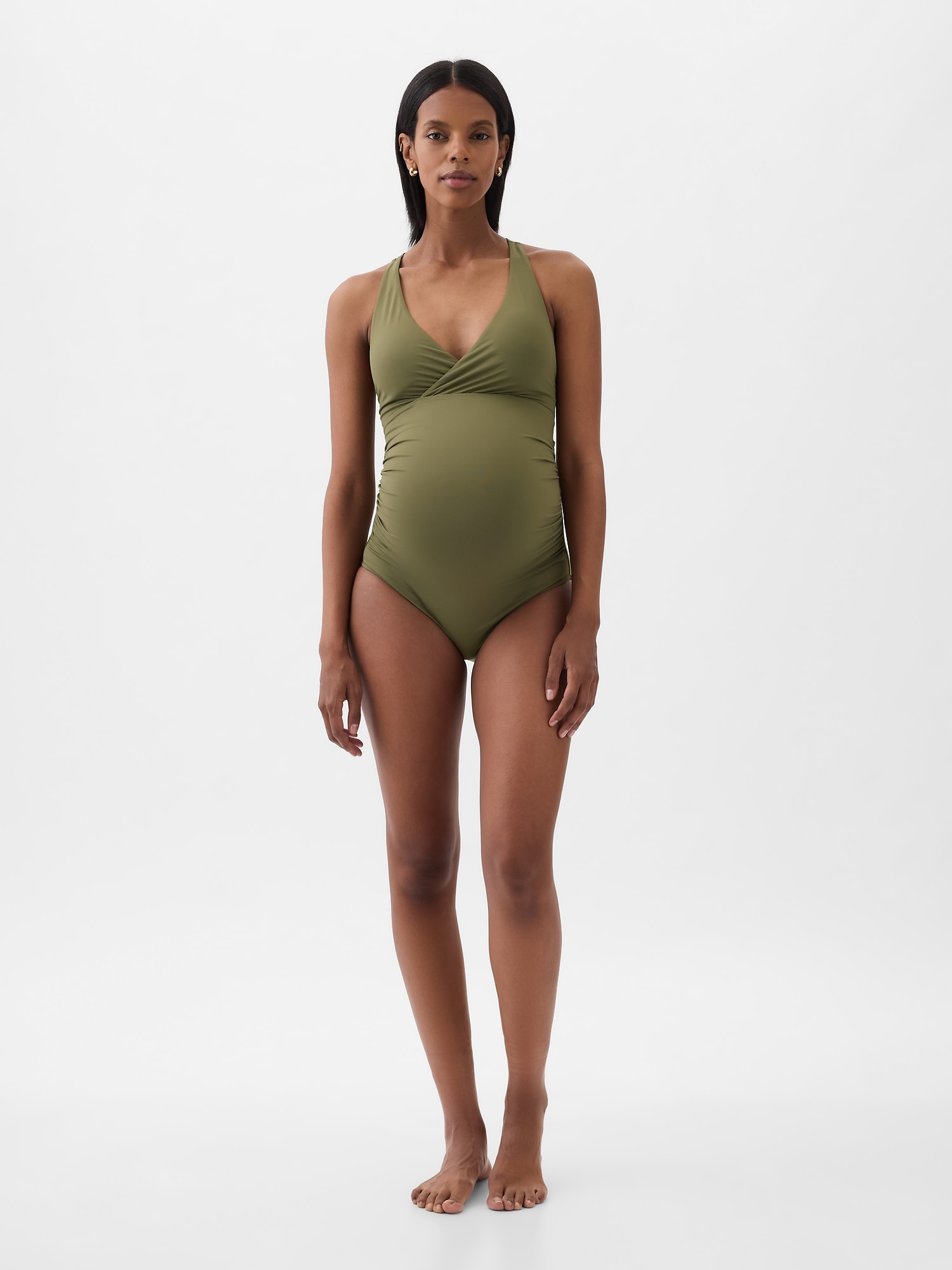 Shop Gap Maternity Wrap V-neck One-piece Swimsuit In Olive Green