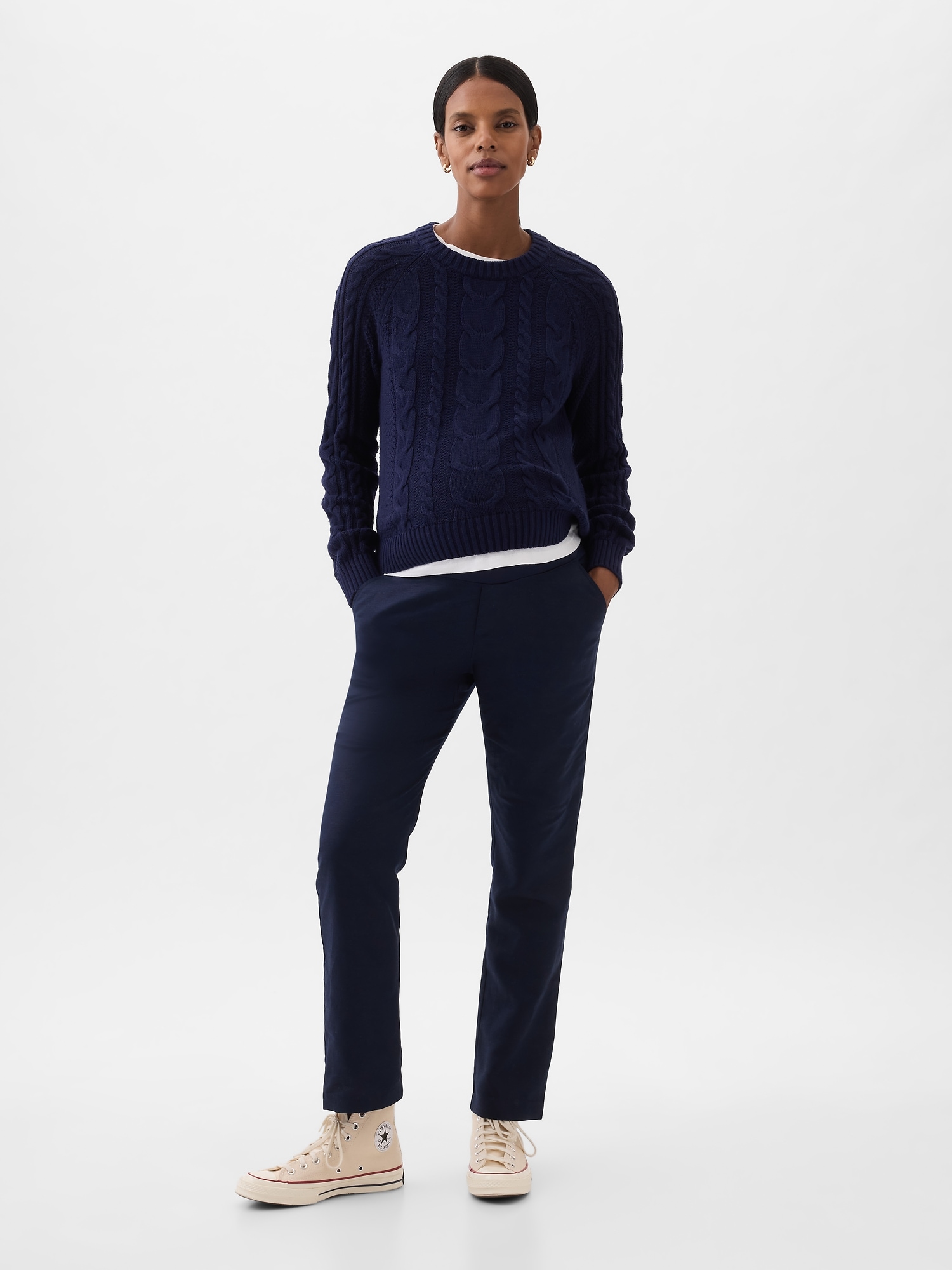 Gap Maternity Full Panel Linen-cotton Pants In Navy Blue