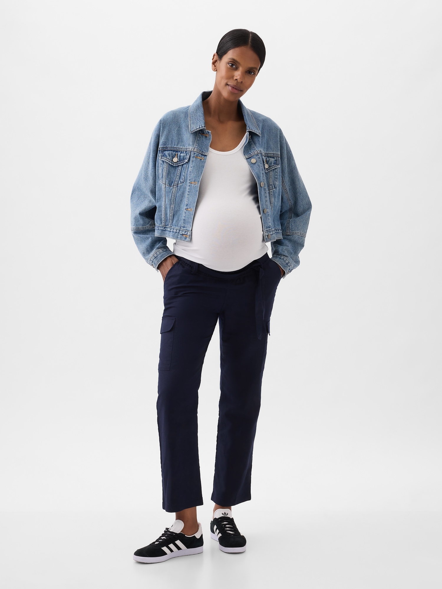 Gap Maternity Under Belly Linen-cotton Cargo Pants In Navy Blue