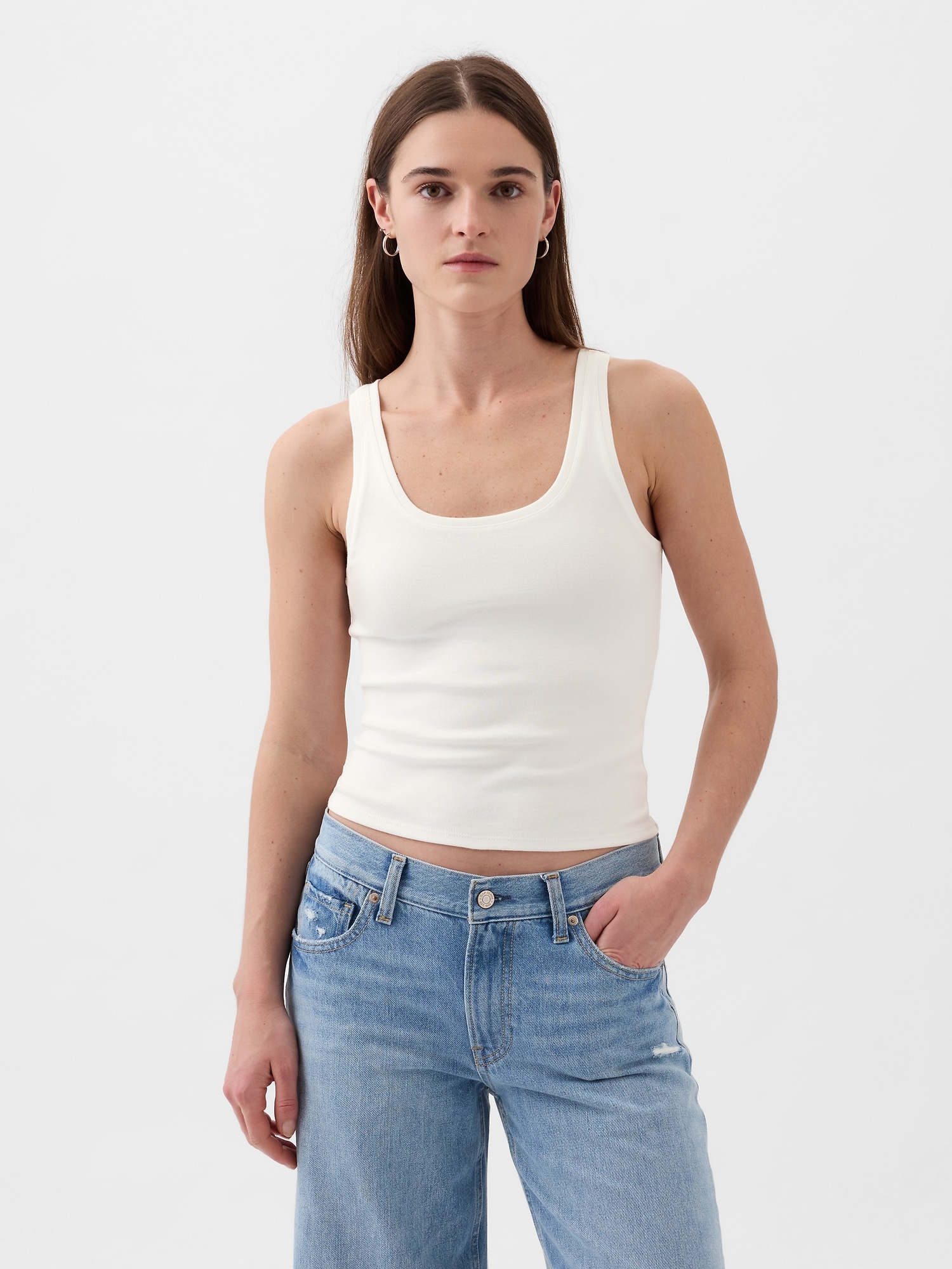 Gap Modern Cropped Tank Top In Off White