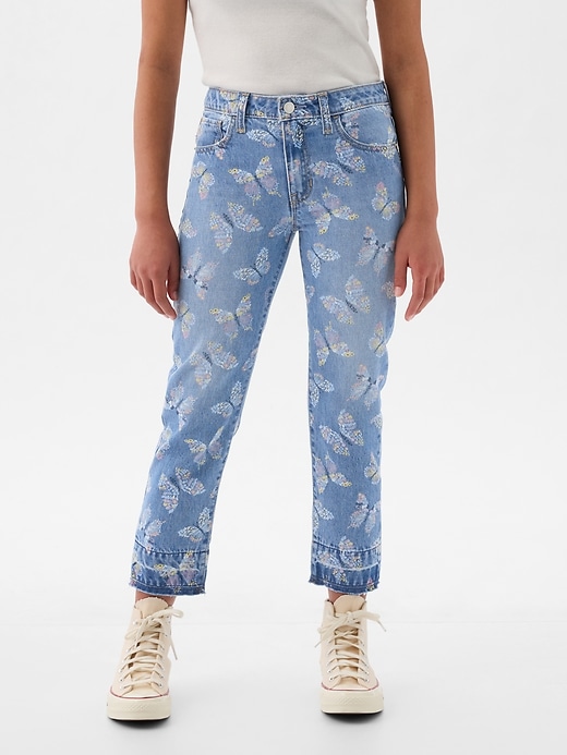 2 of 8 showing, with the color medium wash of product Kids High Rise Print Girlfriend Jeans