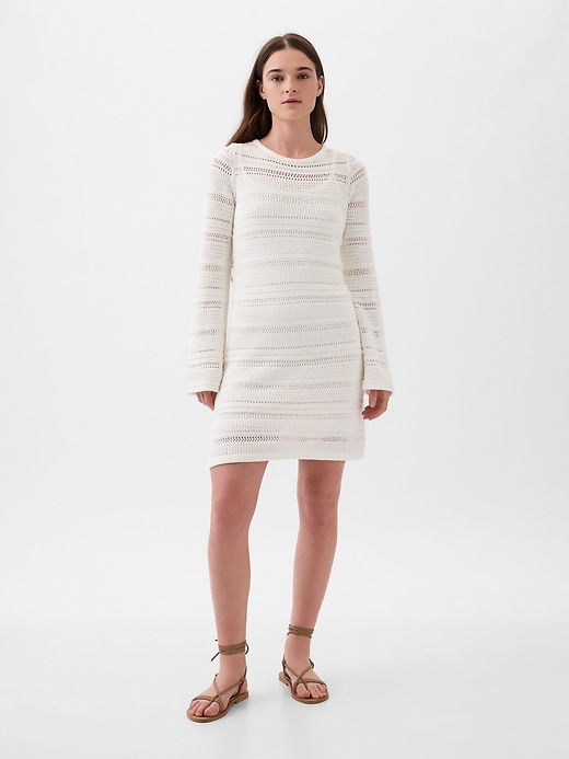 1 of 8 showing, with the color new off white of product Crochet Mini Dress