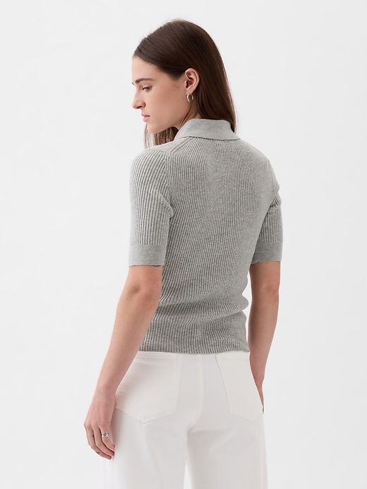 2 of 8 showing, with the color heather grey of product Lightweight CashSoft Polo Sweater