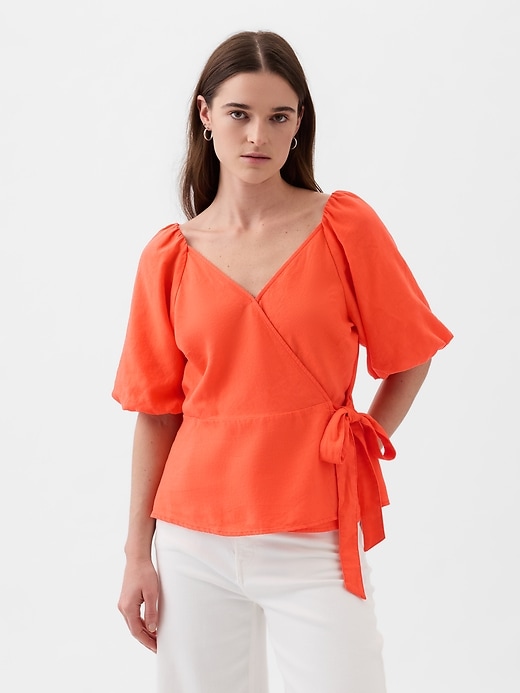 Image number 6 showing, Linen-Blend Wrap Top